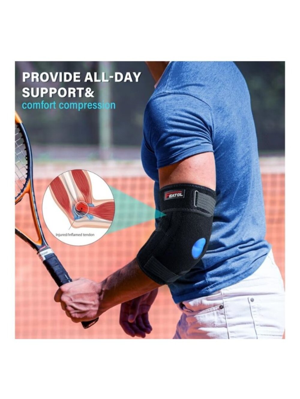FEATOL Med Unisex Elbow Brace with Ice Pack Tendonitis Tennis Elbow Pain Relief - Picture 7 of 10